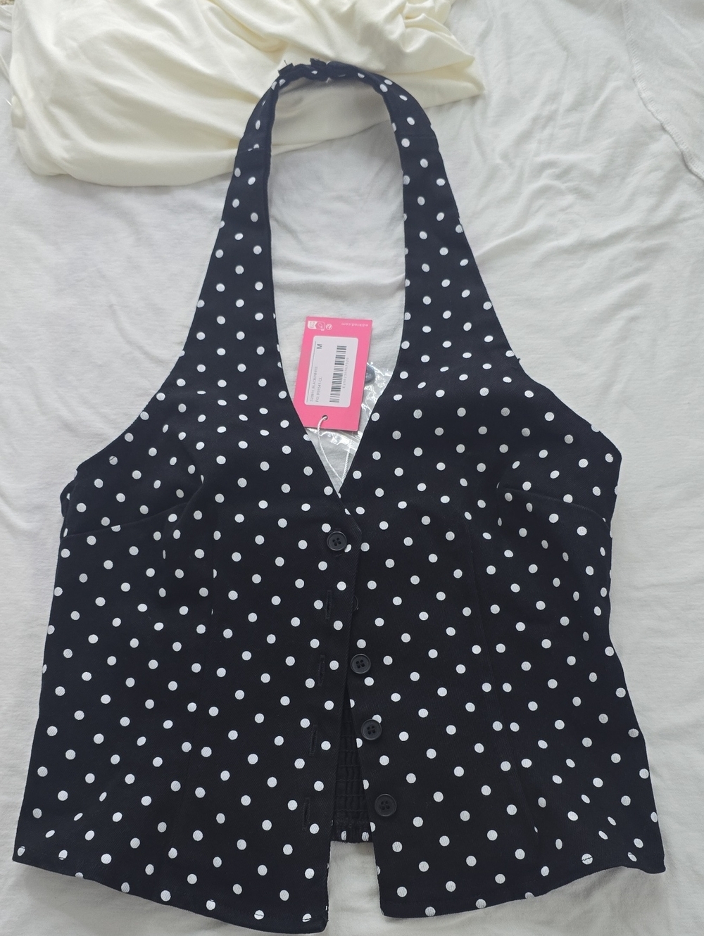 Edikted Polka Dot Halter Vest Top - Black & White